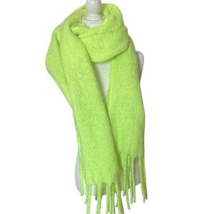 Aerie Neon Green Oversized Scarf Fringe Cozy Soft Winter Wrap Bright Statement